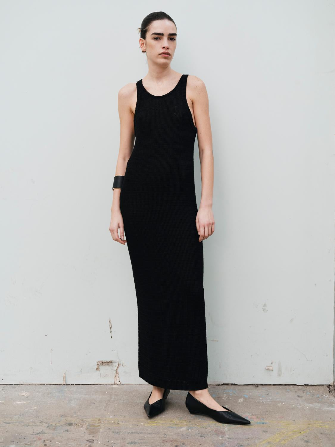 Vimargot Open O-Neck S/L strikkjole - sort